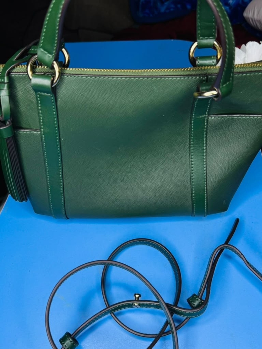 Michael Kors Tote Shoulder Emerald Green Saffiano Leather Satchel Bag - Picture 2 of 4